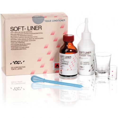 Материал акриловый для мягкой перебазировки съемных протезов GC Soft Liner (набор)